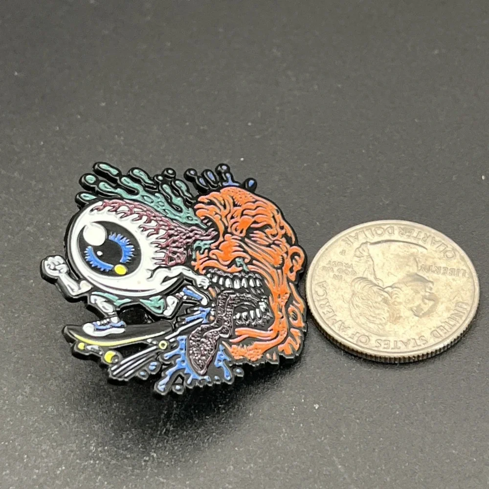 Zombie Head‎ Eyeball On A Skateboard Lapel Hat Pin